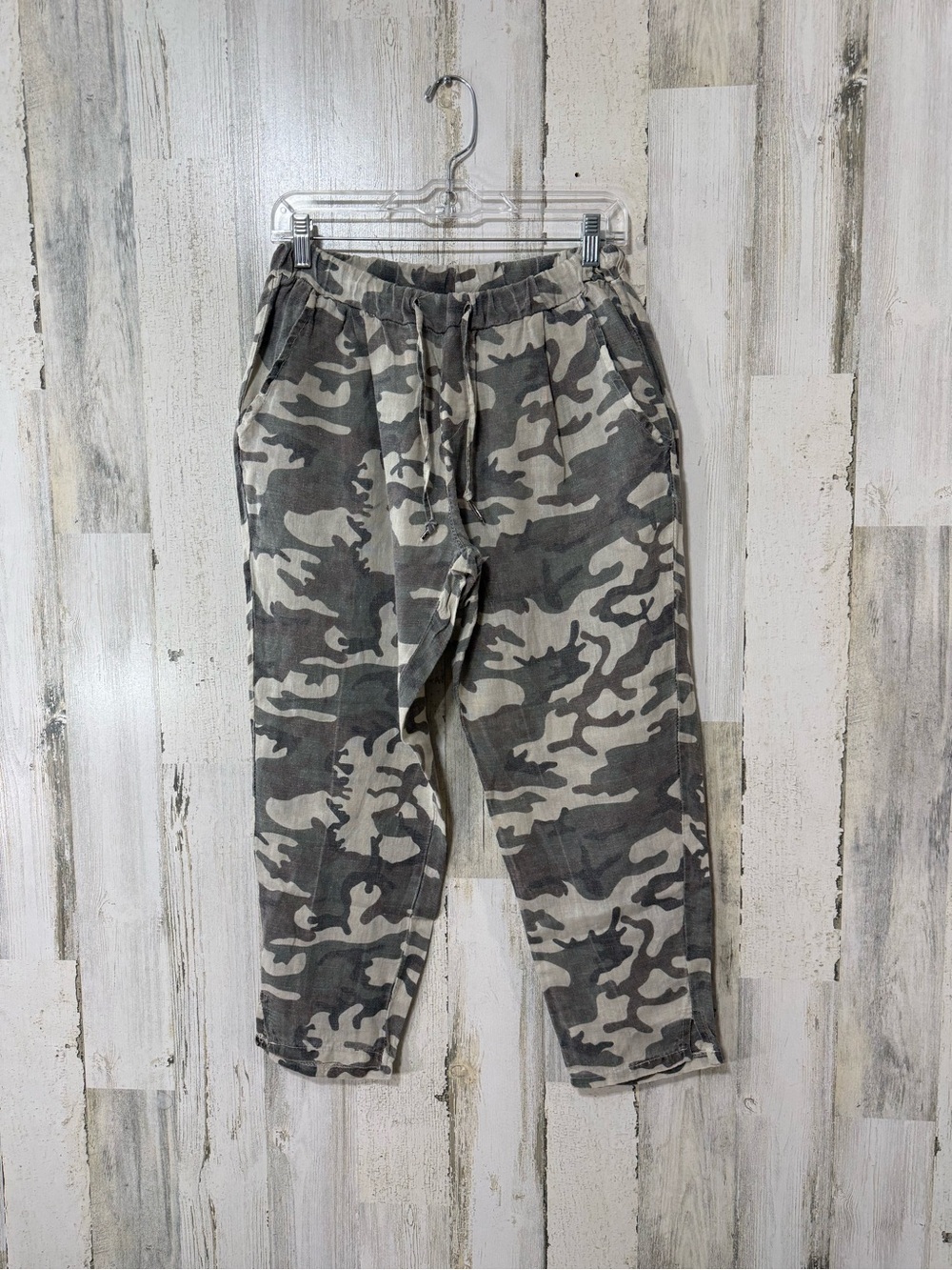 Linen Lightweight Women's Cropped Camo Drawstring Ankle Pants